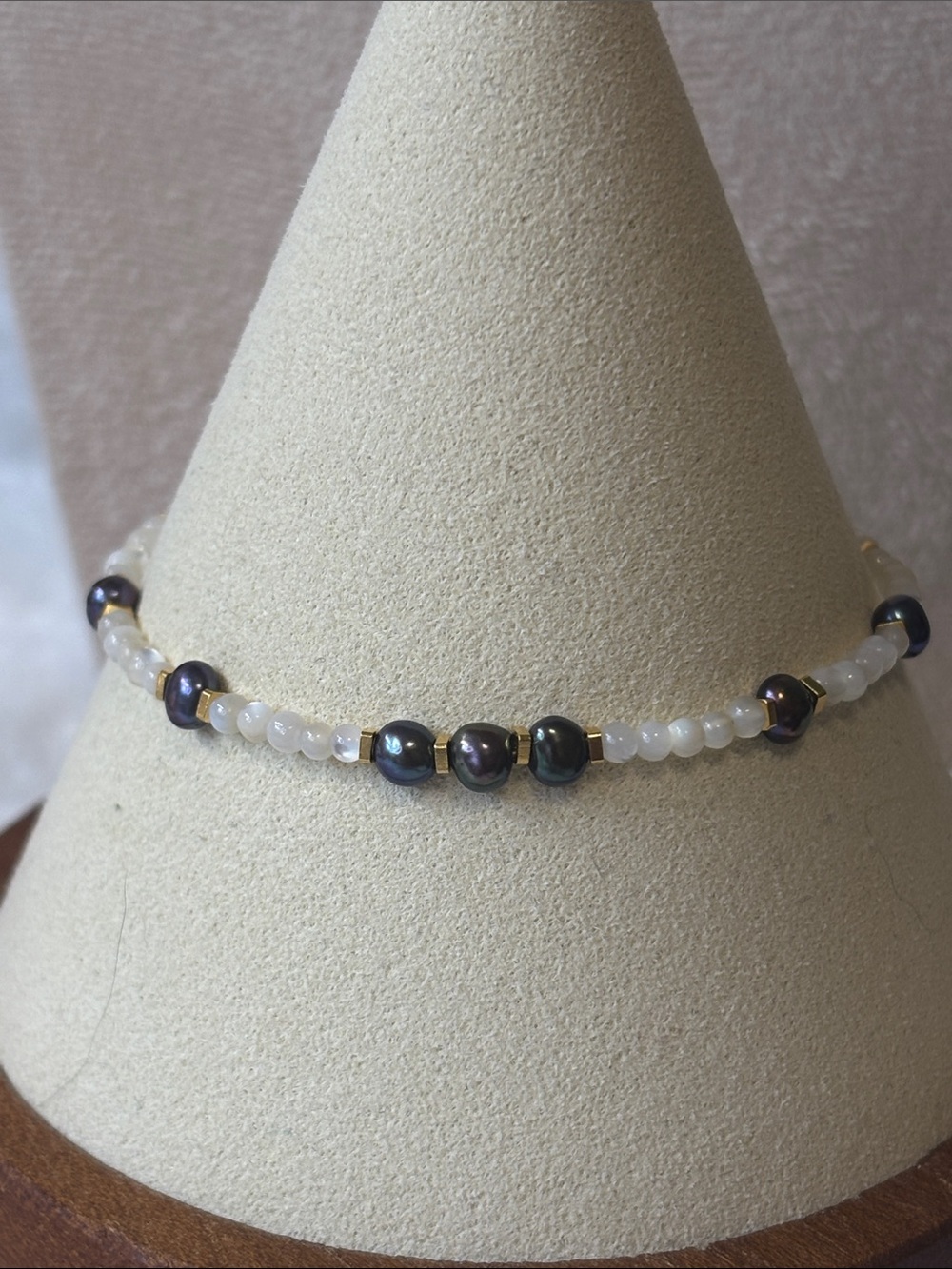 Moonstone and freshwater pearl 18k gold stainless steel bracelet anklet